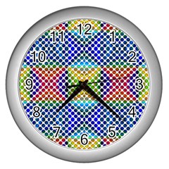 Colorful Circle Abstract White  Blue Yellow Red Wall Clock (silver) by BrightVibesDesign