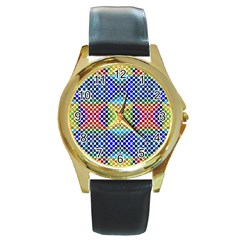 Colorful Circle Abstract White  Blue Yellow Red Round Gold Metal Watch by BrightVibesDesign