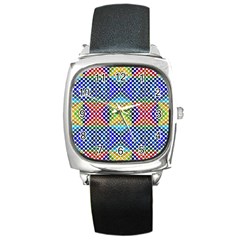 Colorful Circle Abstract White  Blue Yellow Red Square Metal Watch by BrightVibesDesign