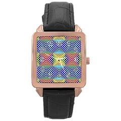 Colorful Circle Abstract White  Blue Yellow Red Rose Gold Leather Watch  by BrightVibesDesign