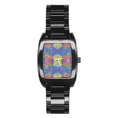 Colorful Circle Abstract White  Blue Yellow Red Stainless Steel Barrel Watch by BrightVibesDesign