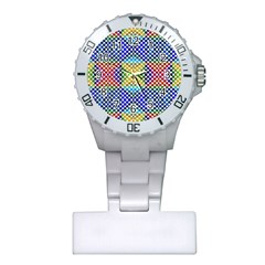 Colorful Circle Abstract White  Blue Yellow Red Plastic Nurses Watch by BrightVibesDesign