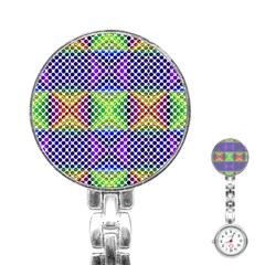 Colorful Circle Abstract White Purple Green Blue Stainless Steel Nurses Watch by BrightVibesDesign