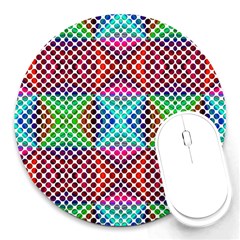 Colorful Circle Abstract White  Red Pink Green Round Mousepads by BrightVibesDesign