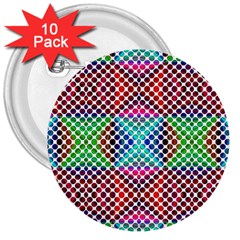 Colorful Circle Abstract White  Red Pink Green 3  Buttons (10 Pack)  by BrightVibesDesign