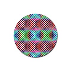 Colorful Circle Abstract White  Red Pink Green Rubber Round Coaster (4 Pack)  by BrightVibesDesign