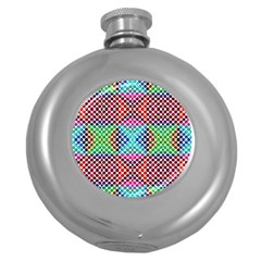 Colorful Circle Abstract White  Red Pink Green Round Hip Flask (5 Oz) by BrightVibesDesign