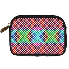 Colorful Circle Abstract White  Red Pink Green Digital Camera Leather Case by BrightVibesDesign