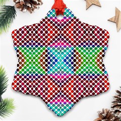 Colorful Circle Abstract White  Red Pink Green Snowflake Ornament (two Sides) by BrightVibesDesign