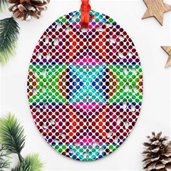 Colorful Circle Abstract White  Red Pink Green Ornament (oval Filigree) by BrightVibesDesign