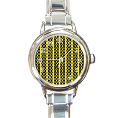 Circles Lines Black Yellow Round Italian Charm Watch by BrightVibesDesign