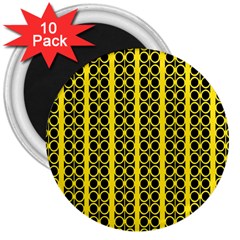 Circles Lines Black Yellow 3  Magnets (10 Pack)  by BrightVibesDesign