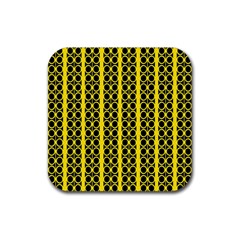 Circles Lines Black Yellow Rubber Coaster (square)  by BrightVibesDesign