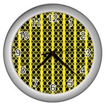 Circles Lines Black Yellow Wall Clock (Silver) Front