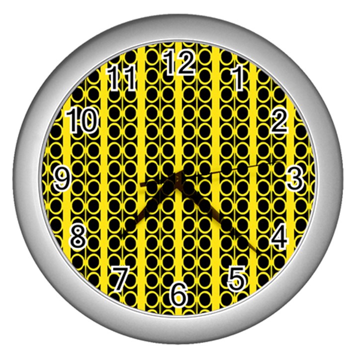 Circles Lines Black Yellow Wall Clock (Silver)