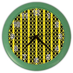 Circles Lines Black Yellow Color Wall Clock by BrightVibesDesign