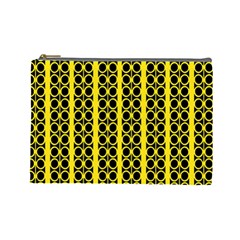 Circles Lines Black Yellow Cosmetic Bag (large) by BrightVibesDesign