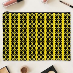 Circles Lines Black Yellow Cosmetic Bag (xxxl) by BrightVibesDesign