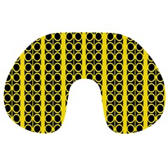 Circles Lines Black Yellow Travel Neck Pillow by BrightVibesDesign