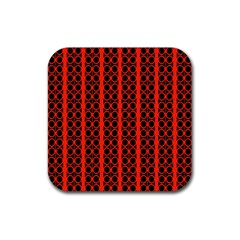 Circles Lines Black Orange Rubber Coaster (square)  by BrightVibesDesign