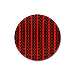 Circles Lines Black Orange Rubber Round Coaster (4 Pack)  by BrightVibesDesign