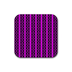 Circles Lines Black Pink Rubber Coaster (square)  by BrightVibesDesign