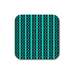 Circles Lines Black Green Rubber Coaster (square)  by BrightVibesDesign