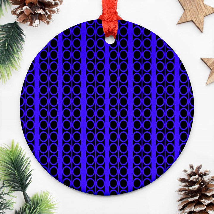 Circles Lines Black Blue Ornament (Round)