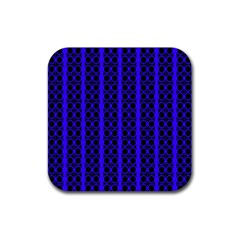 Circles Lines Black Blue Rubber Coaster (square)  by BrightVibesDesign