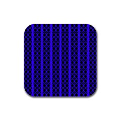 Circles Lines Black Blue Rubber Square Coaster (4 Pack)  by BrightVibesDesign