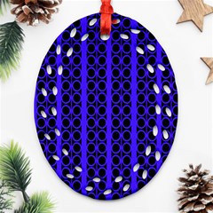 Circles Lines Black Blue Oval Filigree Ornament (two Sides) by BrightVibesDesign