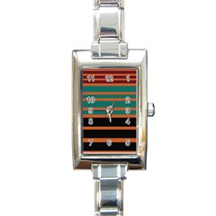 Black Stripes Orange Brown Teal Rectangle Italian Charm Watch by BrightVibesDesign