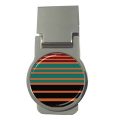 Black Stripes Orange Brown Teal Money Clips (round)  by BrightVibesDesign