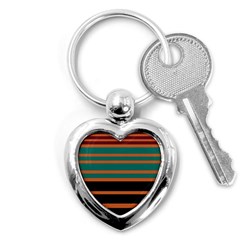 Black Stripes Orange Brown Teal Key Chain (heart) by BrightVibesDesign