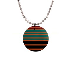 Black Stripes Orange Brown Teal 1  Button Necklace by BrightVibesDesign