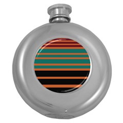 Black Stripes Orange Brown Teal Round Hip Flask (5 Oz) by BrightVibesDesign