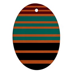 Black Stripes Orange Brown Teal Oval Ornament (two Sides) by BrightVibesDesign