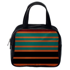 Black Stripes Orange Brown Teal Classic Handbag (one Side) by BrightVibesDesign