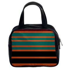 Black Stripes Orange Brown Teal Classic Handbag (two Sides) by BrightVibesDesign