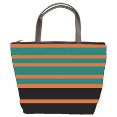 Black Stripes Orange Brown Teal Bucket Bag by BrightVibesDesign