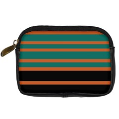 Black Stripes Orange Brown Teal Digital Camera Leather Case by BrightVibesDesign