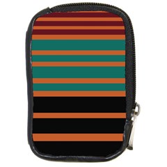 Black Stripes Orange Brown Teal Compact Camera Leather Case by BrightVibesDesign