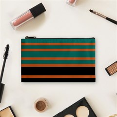 Black Stripes Orange Brown Teal Cosmetic Bag (small) by BrightVibesDesign