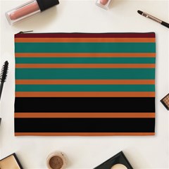 Black Stripes Orange Brown Teal Cosmetic Bag (xl) by BrightVibesDesign