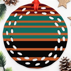 Black Stripes Orange Brown Teal Round Filigree Ornament (two Sides) by BrightVibesDesign