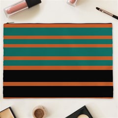 Black Stripes Orange Brown Teal Cosmetic Bag (xxl) by BrightVibesDesign