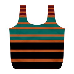 Black Stripes Orange Brown Teal Full Print Recycle Bag (l) by BrightVibesDesign