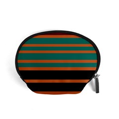 Black Stripes Orange Brown Teal Accessory Pouch (small) by BrightVibesDesign