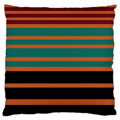 Black Stripes Orange Brown Teal Large Flano Cushion Case (two Sides) by BrightVibesDesign