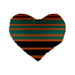 Black Stripes Orange Brown Teal Standard 16  Premium Flano Heart Shape Cushions by BrightVibesDesign